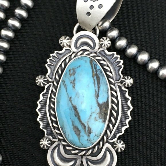 Navajo Sterling Silver Blue Necklace Pendant Ln 20 - Picture 8 of 12